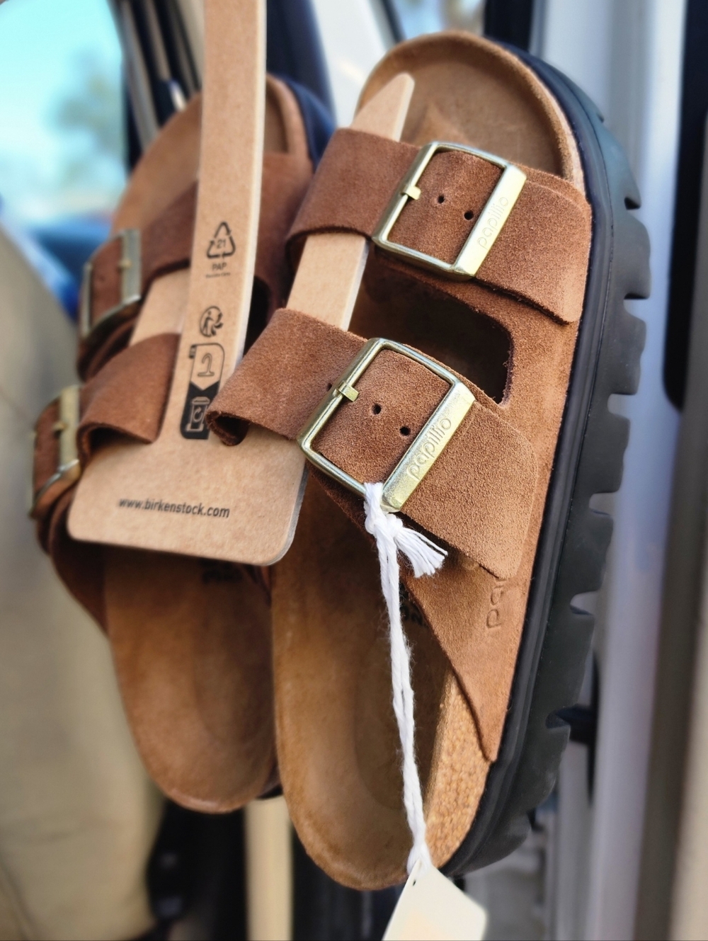 Birkenstock Arizona Chunky Platform Papillio Sandals in Dark Tea/Black size 38N